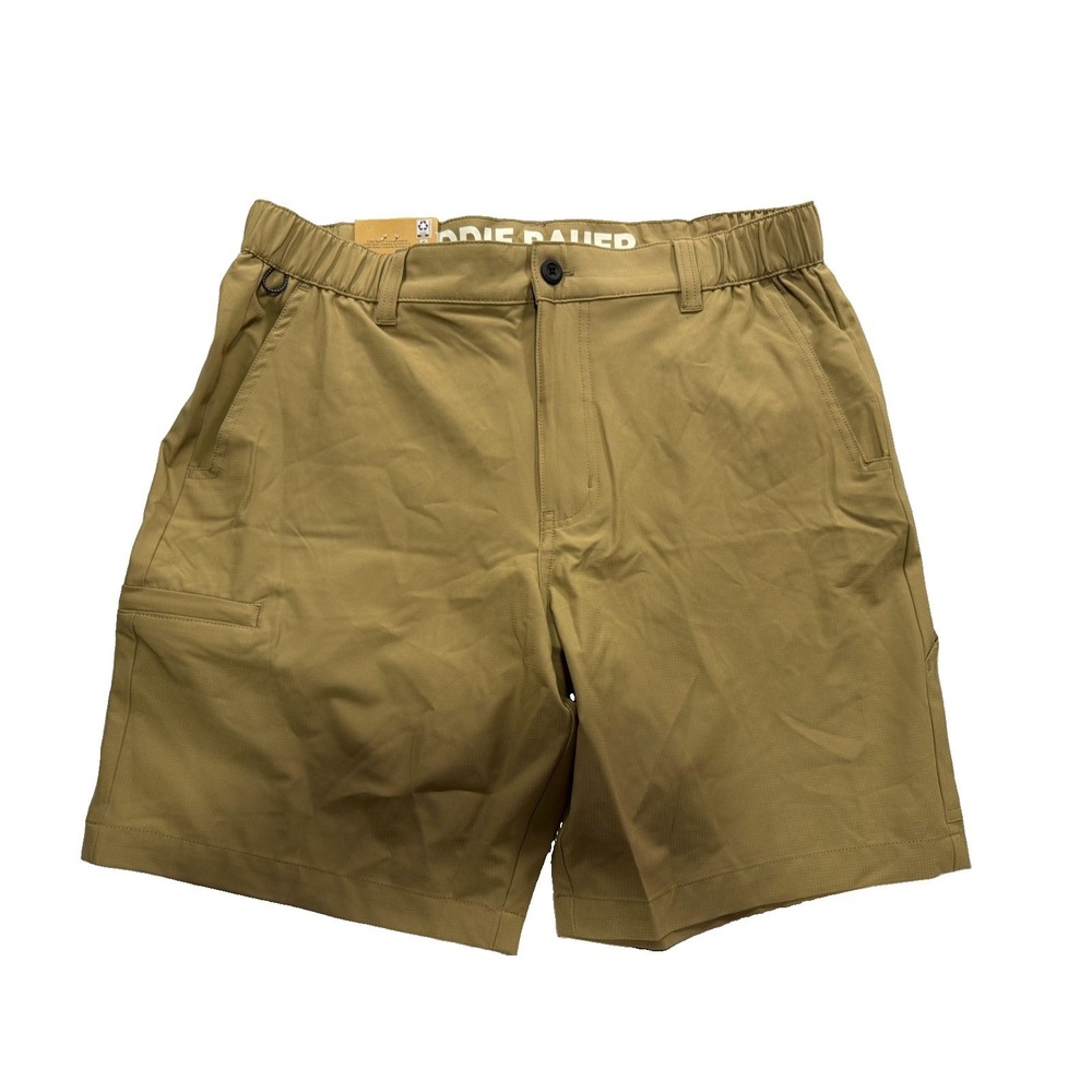 Eddie Bauer Men's Medium Khaki Tech Flex Shorts Flat Front UPF 30 Golf